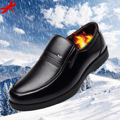 冬季男士棉鞋商务正装加绒皮鞋软皮圆头中老年人男鞋休闲爸爸鞋子