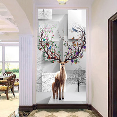 定制3D玄关北欧壁画儿童无缝背景墙客厅走廊壁纸 麋鹿仙境