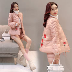 冬季韩版时尚套装女修身短款棉衣短裤两件套加厚小棉袄