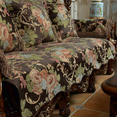美式欧式沙发垫布艺蕾丝花边高档冬季防滑皮沙发套全盖沙发巾咖色