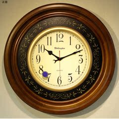 威灵顿高档时钟花纹图案装饰实木欧式壁钟静音复古钟表挂钟客厅大