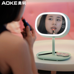 镜子化妆镜台式公主镜高清梳妆镜可调光折叠创意礼品LED化妆台灯