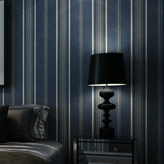 现代简约深蓝色竖条纹墙纸 卧室客厅电视背景墙壁纸 美式复古怀旧