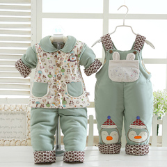 一岁宝宝棉衣套装冬季背带裤三件套036-9-12个月婴儿棉袄加厚棉服
