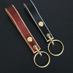 头层牛皮植鞣革纯铜钥匙扣圈手工制作真皮钥匙链复古风挂饰