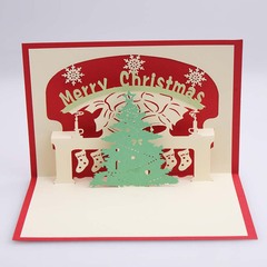 品妮圣诞壁炉贺卡圣诞树立体卡3D手工纸雕贺卡商务贺卡新年祝福卡
