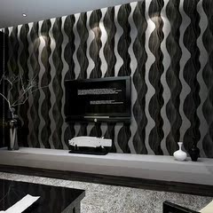 黑色无纺布抽象墙纸 灰色波浪条纹壁纸 客厅电视背景墙纸 咖啡色
