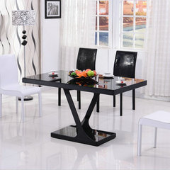 长方形钢化玻璃餐桌椅组合小户型餐厅简约现代一桌六椅饭桌子餐台