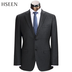 HSEEN韩臣羊毛西服套装正装商务男职业毛料套装条纹西装H829