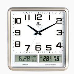 霸王现代客厅时钟 大号15寸正方形超静音挂钟 万年历电子石英钟表