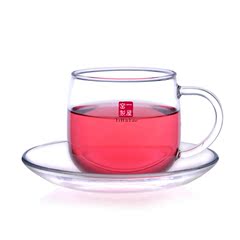 特价一屋窑耐热玻璃茶具透明把杯泡茶杯带碟咖啡杯花茶杯子200ML