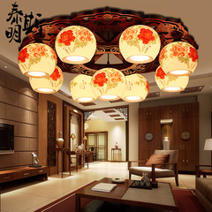 中式客厅灯具景德镇薄胎古典艺术圆形卧室吸顶灯高档实木仿古灯饰