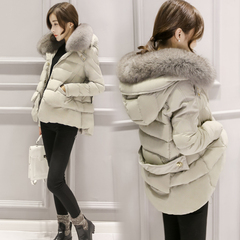 韩版新款连帽轻薄大毛领羽绒服女2016冬季短款纯色羽绒外套上衣