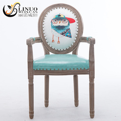 丽诺威轩 美式乡村餐椅 美式实木复古做旧椅子 欧式简约单椅