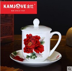 KAMJOVE/金灶 古典陶瓷杯子带盖骨瓷杯马克杯办公室水杯茶具套装