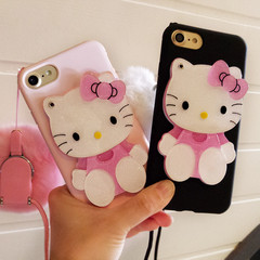 卡通KT猫苹果7手机壳新款女粉镜iPhone6splus硅胶套毛球挂绳韩国
