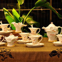 活器 创意21头咖啡具套装 手绘陶瓷咖啡杯碟套装 釉下彩工艺瓷