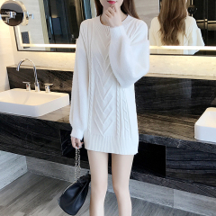 潮流女装冬季新款2016白色毛衣女套头宽松韩版冬季加厚高领连衣裙