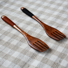 正品出口原木日式木叉子双色绑绳缠线天然木质环保旅行便携餐具