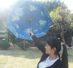 搭配优惠蓝天白云创意雨伞折叠 防晒伞 遮阳伞 太阳伞 男女黑胶伞
