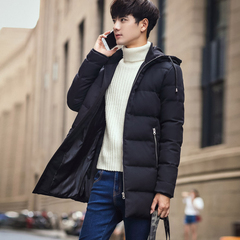 男士羽绒服中长款韩版修身款青年大码冬季加厚外套连帽学生白鸭绒