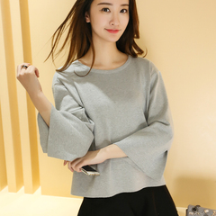 2016秋装新款女装韩版大码宽松圆领针织衫短款套头毛衣打底衫外套