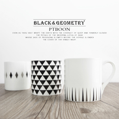黑色几何菱形三角形 骨瓷马克杯子喝水杯牛奶杯咖啡杯 简约北欧风