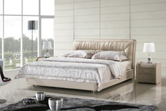 现代简约真皮床 小户型省空间双人床 软包床 1.8米可定做皮艺床