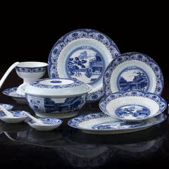 景德镇餐具套装 中式青花瓷高档碗盘陶瓷器创意碗碟餐具56头