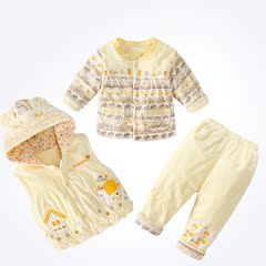 新生儿春季新款婴儿纯棉套装秋冬女宝宝衣服婴儿棉衣薄棉袄三件套