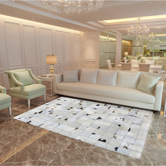 新款白色简约拼接客厅卧室样板房奶牛皮地毯 定制