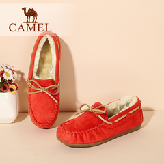 Camel骆驼正品女鞋秋冬季豆豆鞋女士棉鞋加厚加绒保暖平底孕妇鞋