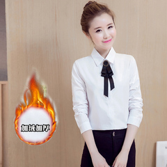 实拍 白衬衣女韩版修身显瘦气质长袖打底加绒加厚保暖衬衫