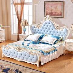 美嘉思欧式双人床1.8米蓝色法式雕花描金公主床 小户型卧室高箱床