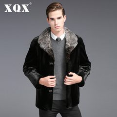 XQX海宁新款正品男士整貂貂皮裘皮大衣中长款水貂毛西装皮草外套