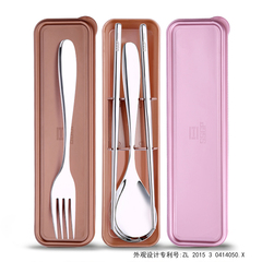 韩国便携餐具304不锈钢勺子叉子筷子盒三件旅行筷勺套装韩式学生