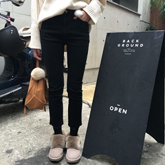 [ELINASEA]推荐 2016韩国冬季小高腰修身百搭磨白光板牛仔长裤女