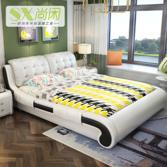 尚闲时尚皮床简约现代双人床1.8米可储物欧式床真皮床软床主卧床