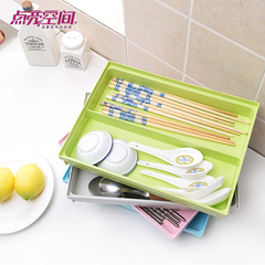 创意厨房用品餐具二层滑动碗筷勺子收纳架放碗筷收纳盒分类收纳