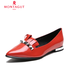 Montagut/梦特娇舒适平跟春夏女单鞋 韩版真皮平底鞋 低帮浅口