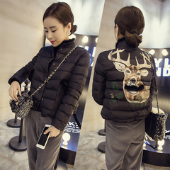 2016冬装新款韩版高领显瘦鹿头卡通短款女士棉衣保暖棉外套棉衣女