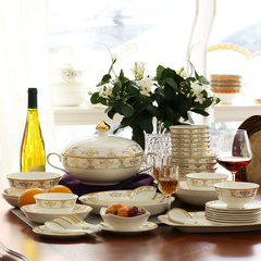 兆宸 景德镇陶瓷器餐具 60头优质骨瓷餐具套装 碗盘碟套装