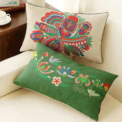 新中式抱枕长方形古典靠垫民族风花纹棉麻靠枕办公室沙发腰枕含芯
