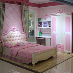 儿童家具套房组合 女孩粉色实木公主床儿童床 儿童房家具组合套装