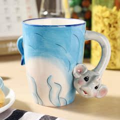 homee 3D立体陶瓷蠢萌手绘动物杯马克杯咖啡杯办公室水杯情侣水杯
