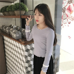 2016冬季新款  韩版chic风上衣显瘦学院风T恤打底衫女条纹毛衣