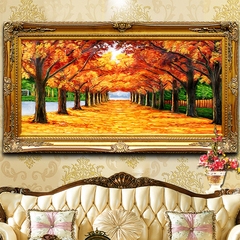 纯手绘风景油画欧式装饰画客厅发财树黄金大道有框沙发背景墙挂画