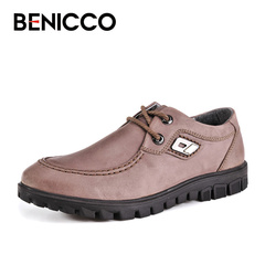 BENICCO 男士头层牛皮鞋 英伦时尚真皮大头鞋 休闲大码鞋