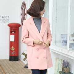 紫罗兰女式新款正品纯手工奢华中长款欧美时尚羊毛双面呢大衣
