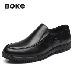 Boke波客男鞋商务休闲男士真皮套脚单鞋头层牛皮低帮鞋K354510